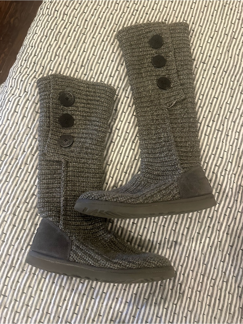 UGG Women's Knit Button-Accent Tall Boots - Gray